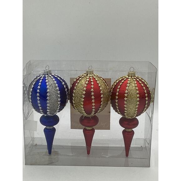 Set Of 3 Shatterproof Ornate 7" Christmas Cone Ornaments Jeweled - Picture 5 of 6